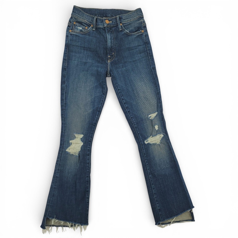 Mother Jeans Women‎ 25 Insider Crop Step Fray Distressed Flare Blue Denim EUC